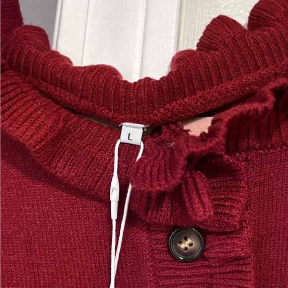 Red Ruffled Button Sweater - Picture 4 of 4
